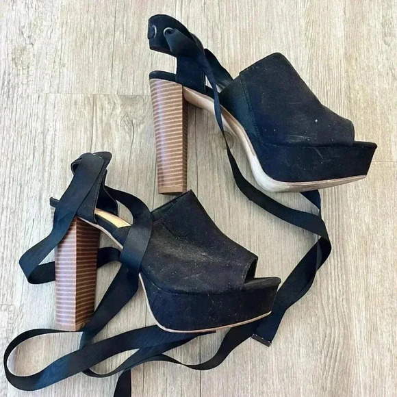 Womens JustFab Black Peep Toe Wrap Heels - 7.5 - Picture 3 of 10